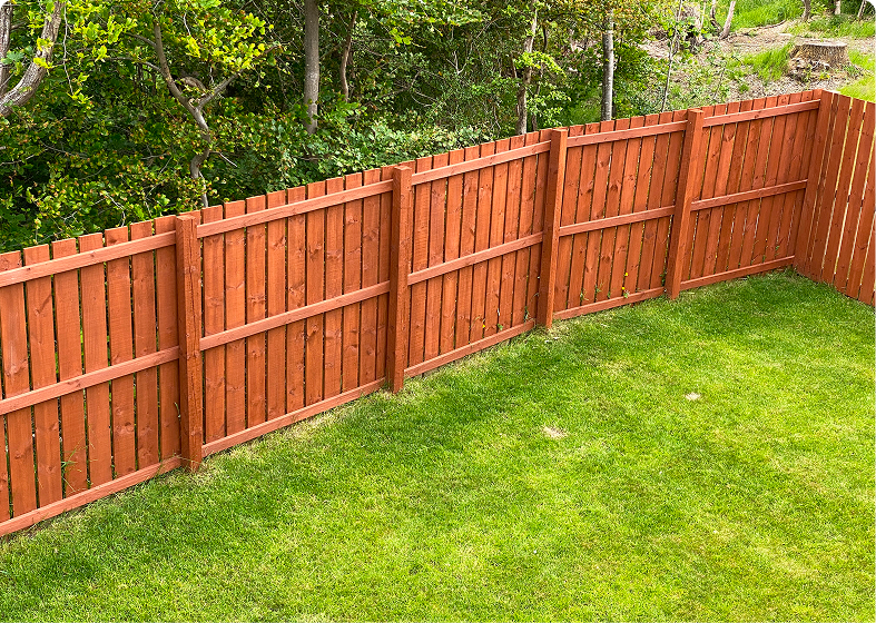 Backyard with wooden fence and grass