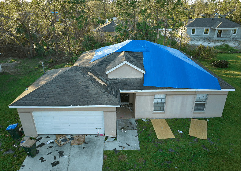 Residential home undergoing roof repair